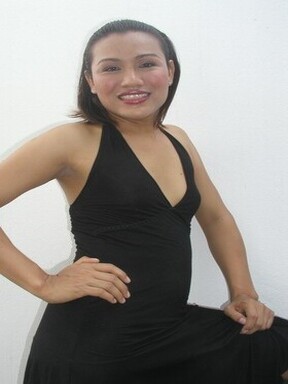 Asian shemale Benz posing in black dress