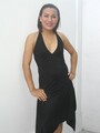 Asian shemale benz posing in black dress hands at waist